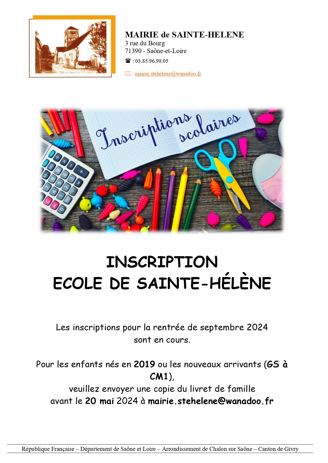 Inscriptions scolaire école Sainte-Hélène